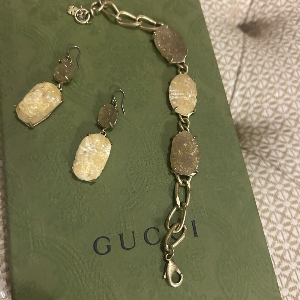 Lucky Brand Gold-Tone Druzy Oval Bracelet with Pale Yellow and Taupe Stones